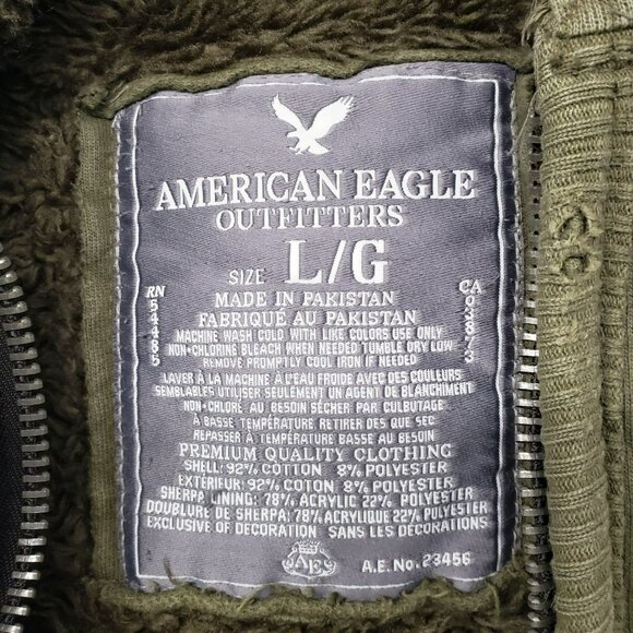 Y2K American Eagle Faux Fur Sherpa Lined Full Zip Hoodie Distressed Mens L Thick - Picture 3 of 10